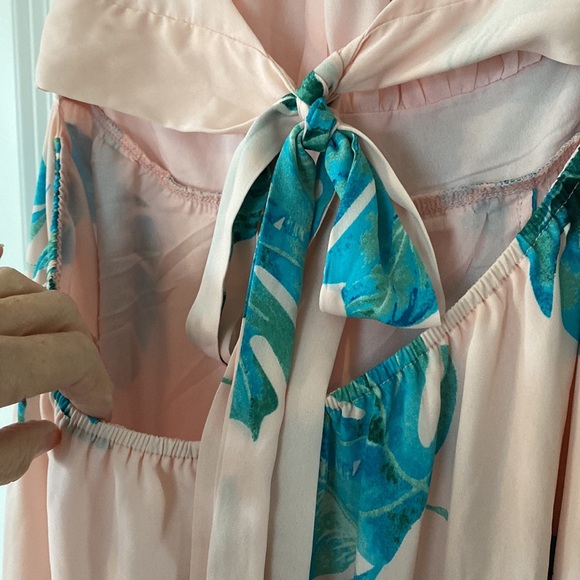 Dress Forum LA Monstera Open Back Pink Maxi Dress w Palm/Philodendron Print Lg - Picture 16 of 17